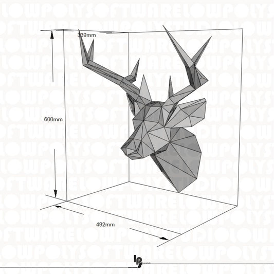 Low poly deer head, welded design, 600 mm tall as drawn